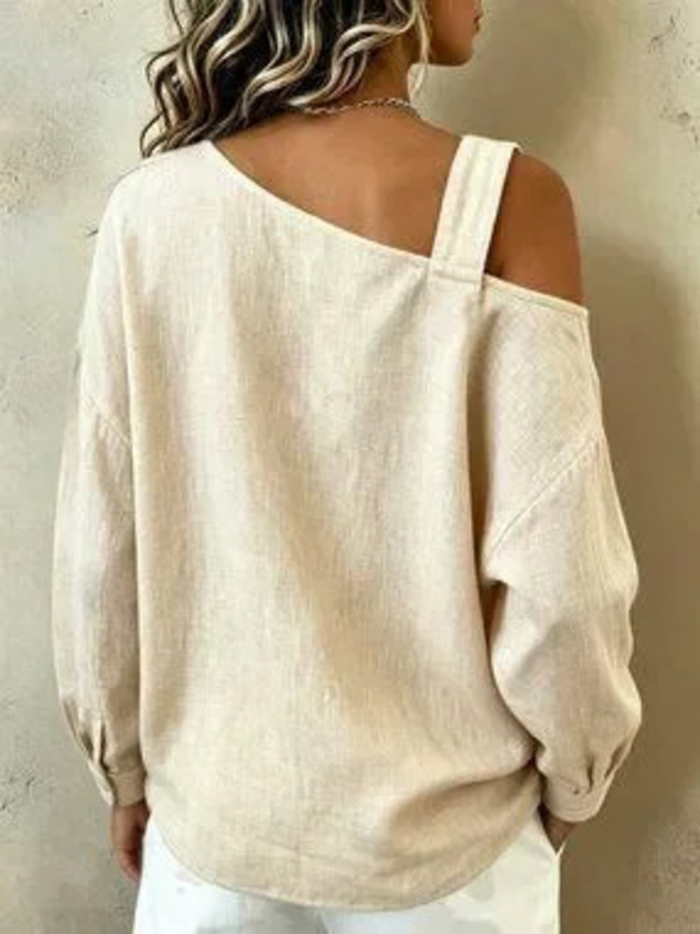 Apricot Casual Women's Asymmetrical Rib-Knit Cold Shoulder One Shoulder Shirt